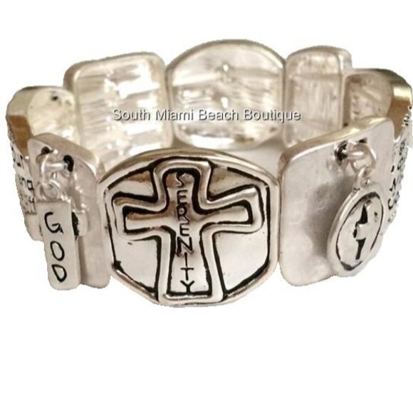 Serenity Prayer Bracelet Silver Plated Message AA Al-Anon NA Adjustable Stretch - Picture 1 of 12